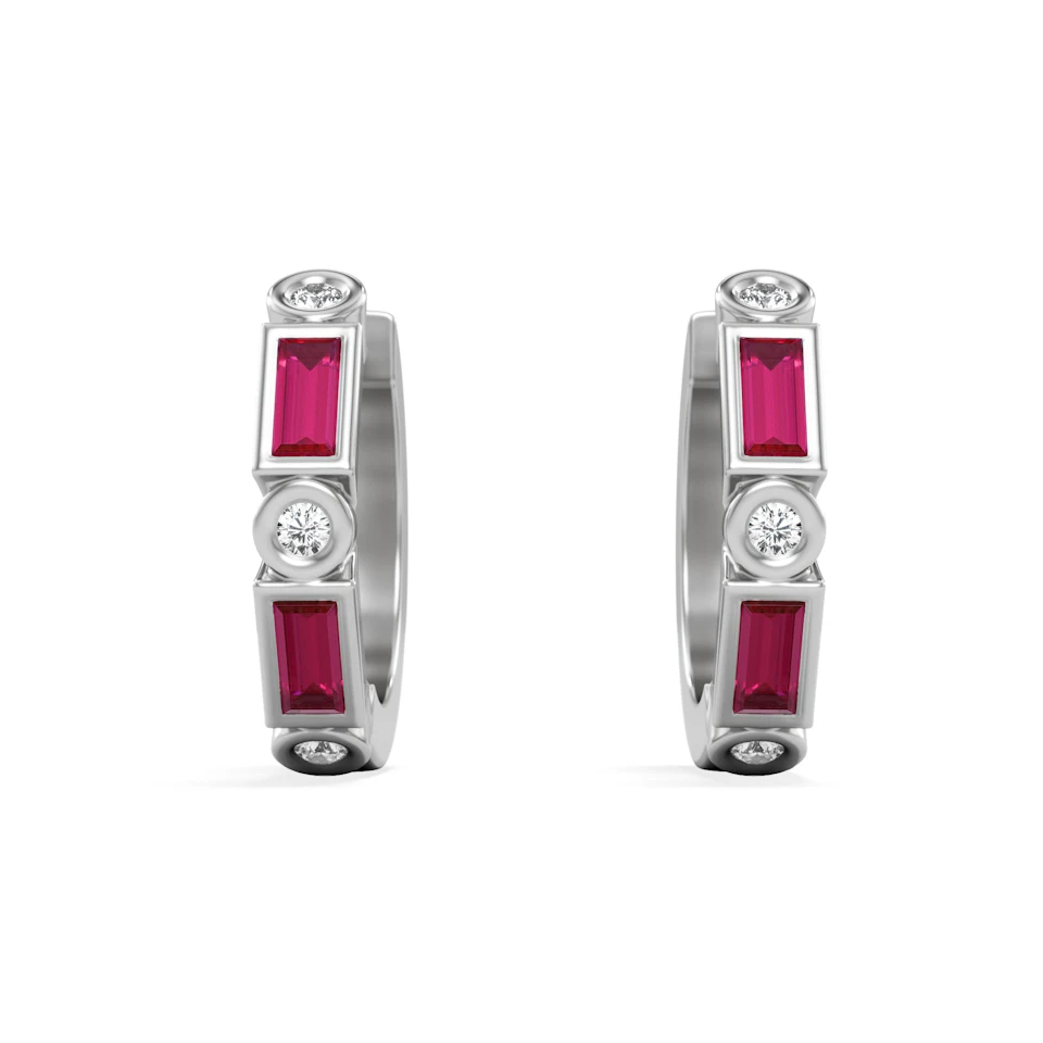 Forme 0.52ct Baguette Cut Lab Ruby Huggie Earrings in Sterling Silver