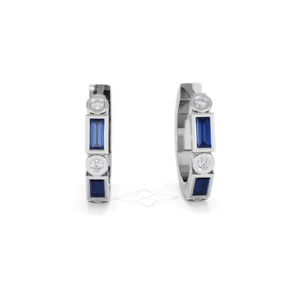 Forme 0.52ct Baguette Cut Lab Sapphire Huggie Earrings in Sterling Silver