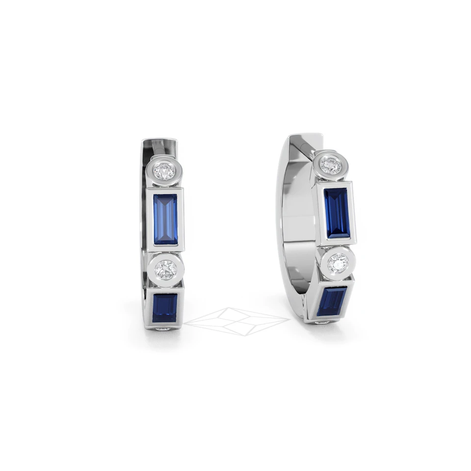 Forme 0.52ct Baguette Cut Lab Sapphire Huggie Earrings in Sterling Silver