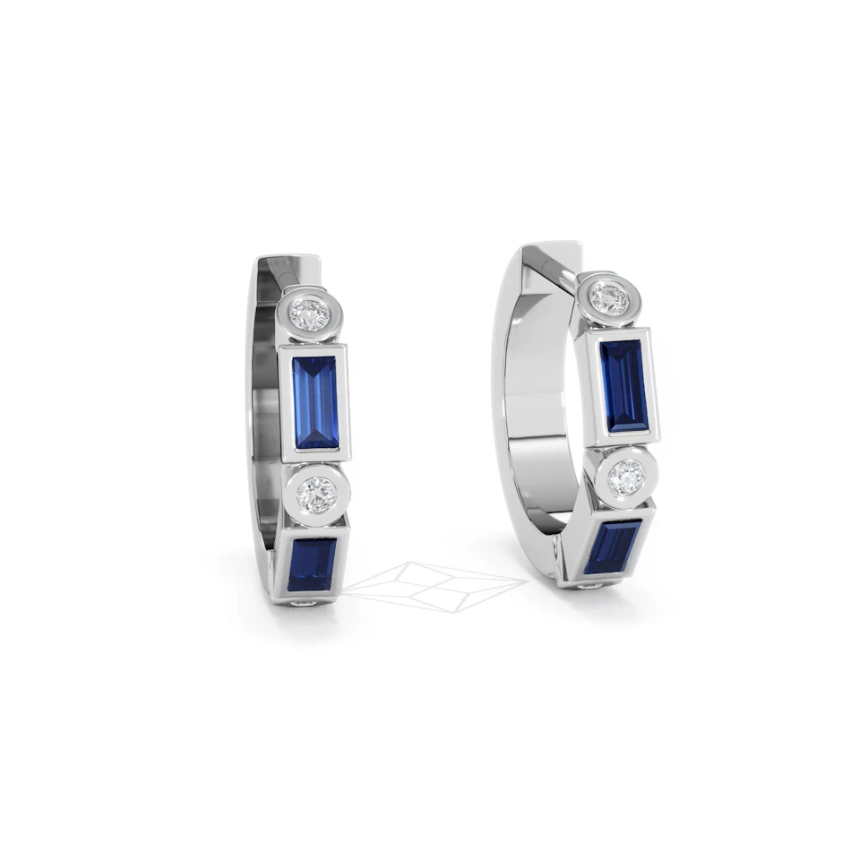 Forme 0.52ct Baguette Cut Lab Sapphire Huggie Earrings in Sterling Silver