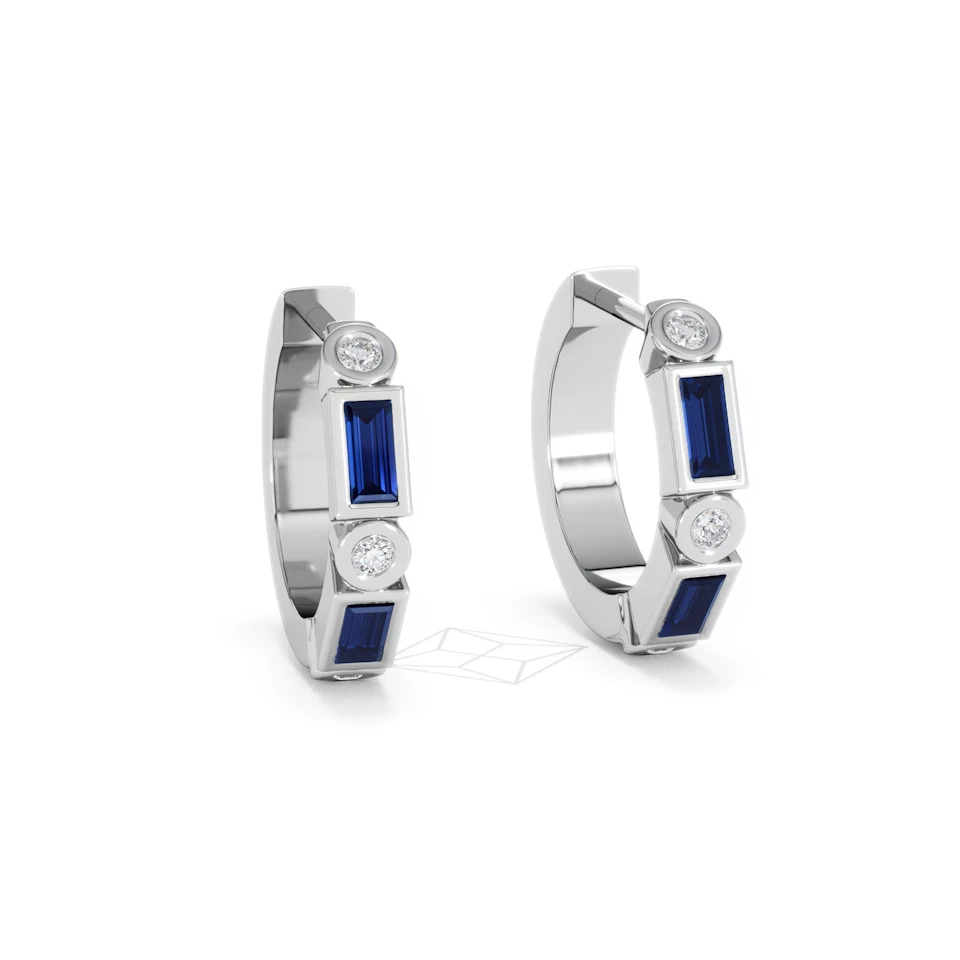 Forme 0.52ct Baguette Cut Lab Sapphire Huggie Earrings in Sterling Silver