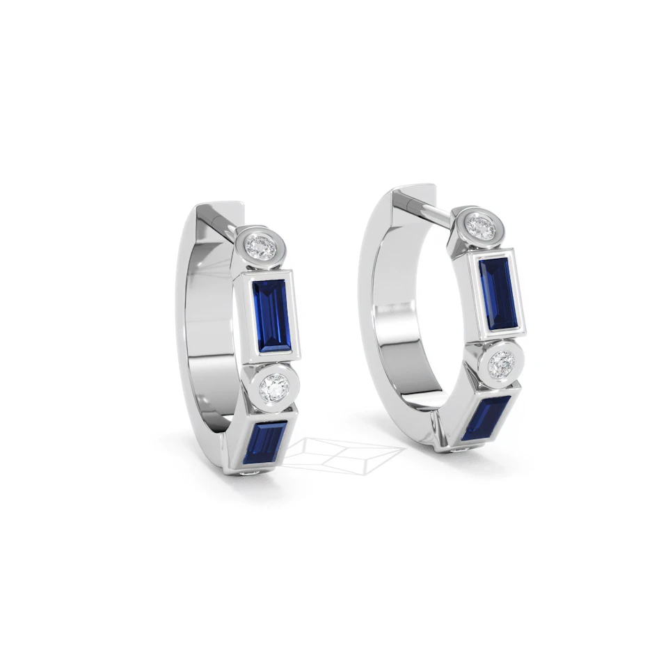 Forme 0.52ct Baguette Cut Lab Sapphire Huggie Earrings in Sterling Silver