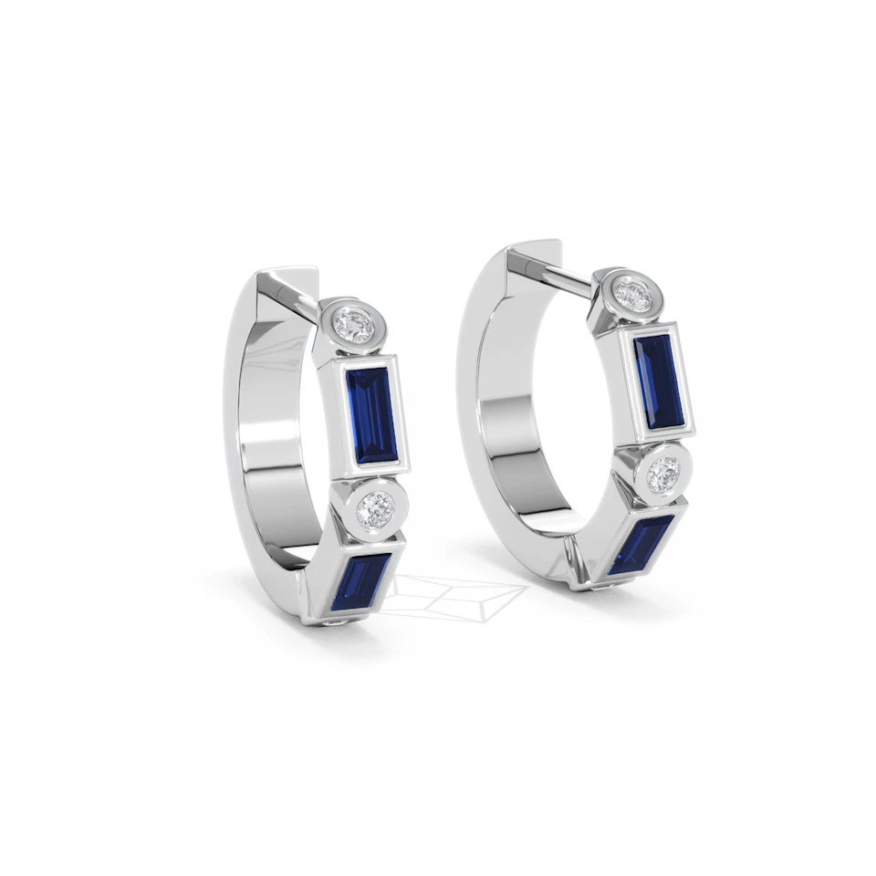 Forme 0.52ct Baguette Cut Lab Sapphire Huggie Earrings in Sterling Silver