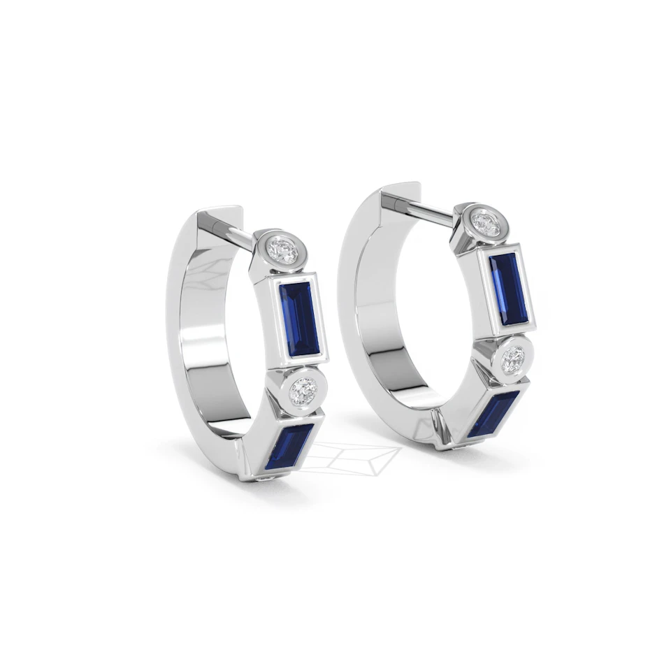 Forme 0.52ct Baguette Cut Lab Sapphire Huggie Earrings in Sterling Silver