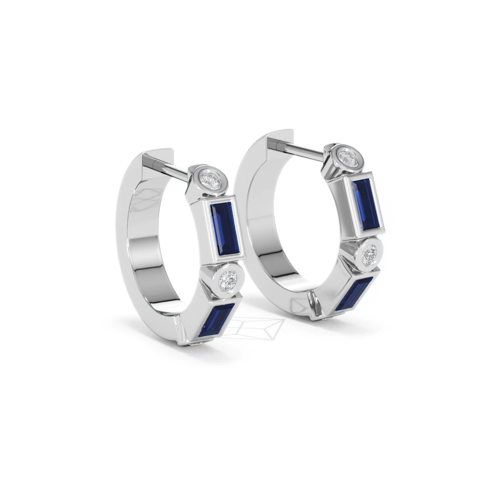 Forme 0.52ct Baguette Cut Lab Sapphire Huggie Earrings in Sterling Silver