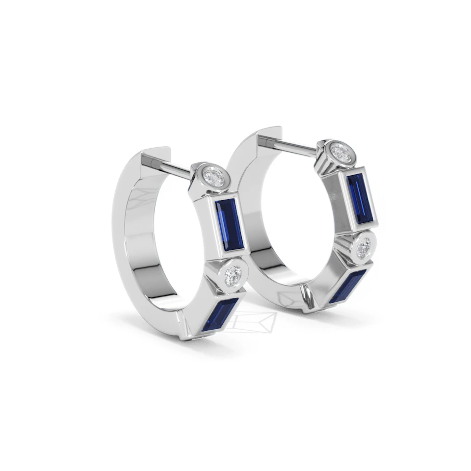 Forme 0.52ct Baguette Cut Lab Sapphire Huggie Earrings in Sterling Silver