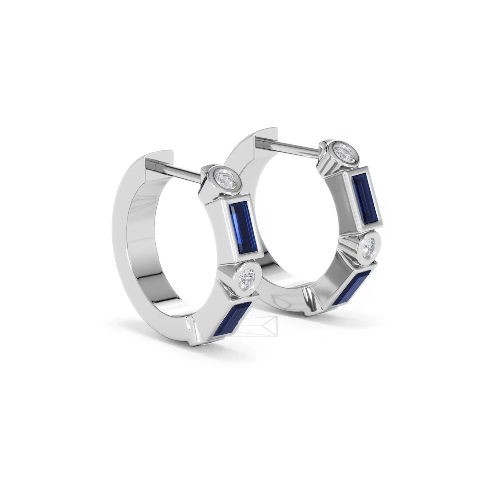 Forme 0.52ct Baguette Cut Lab Sapphire Huggie Earrings in Sterling Silver