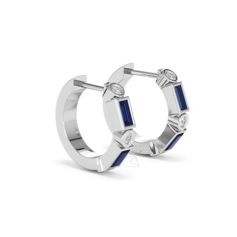 Forme 0.52ct Baguette Cut Lab Sapphire Huggie Earrings in Sterling Silver