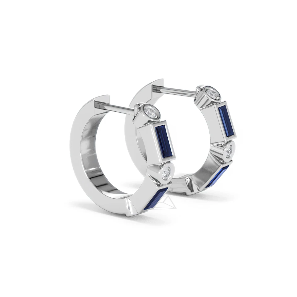 Forme 0.52ct Baguette Cut Lab Sapphire Huggie Earrings in Sterling Silver
