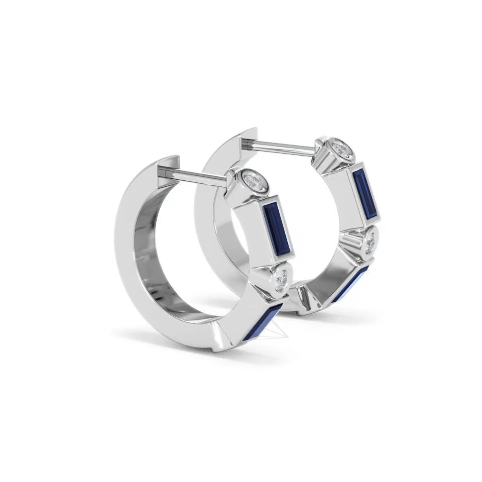 Forme 0.52ct Baguette Cut Lab Sapphire Huggie Earrings in Sterling Silver