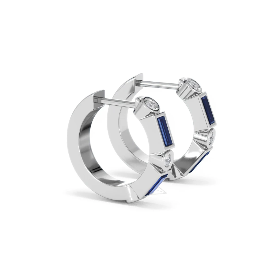 Forme 0.52ct Baguette Cut Lab Sapphire Huggie Earrings in Sterling Silver