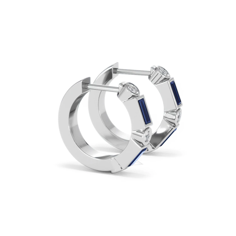 Forme 0.52ct Baguette Cut Lab Sapphire Huggie Earrings in Sterling Silver