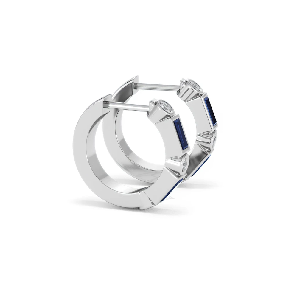 Forme 0.52ct Baguette Cut Lab Sapphire Huggie Earrings in Sterling Silver