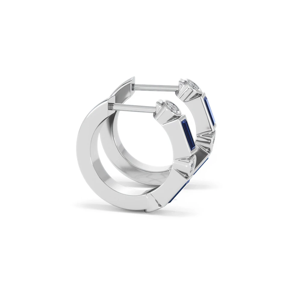 Forme 0.52ct Baguette Cut Lab Sapphire Huggie Earrings in Sterling Silver
