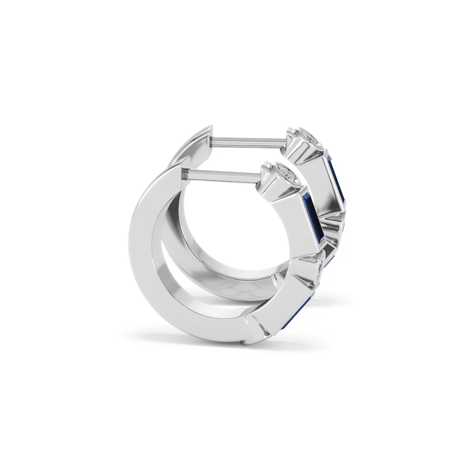 Forme 0.52ct Baguette Cut Lab Sapphire Huggie Earrings in Sterling Silver