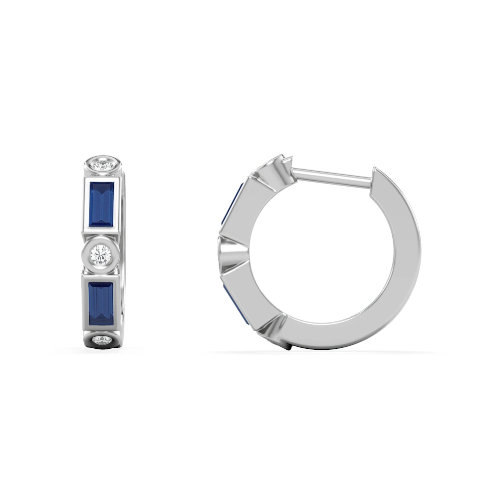 Forme 0.52ct Baguette Cut Lab Sapphire Huggie Earrings in Sterling Silver