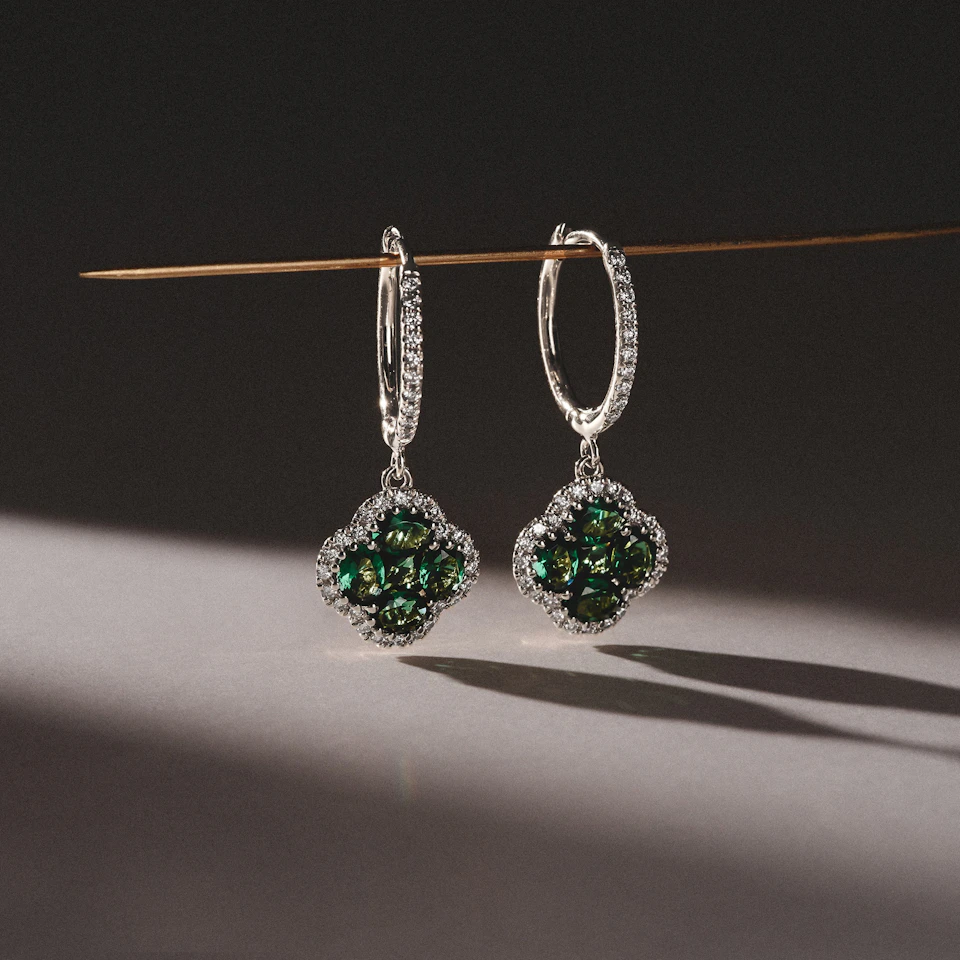 Alegria 1.50ct Lab Emerald Halo Earrings in Sterling Silver