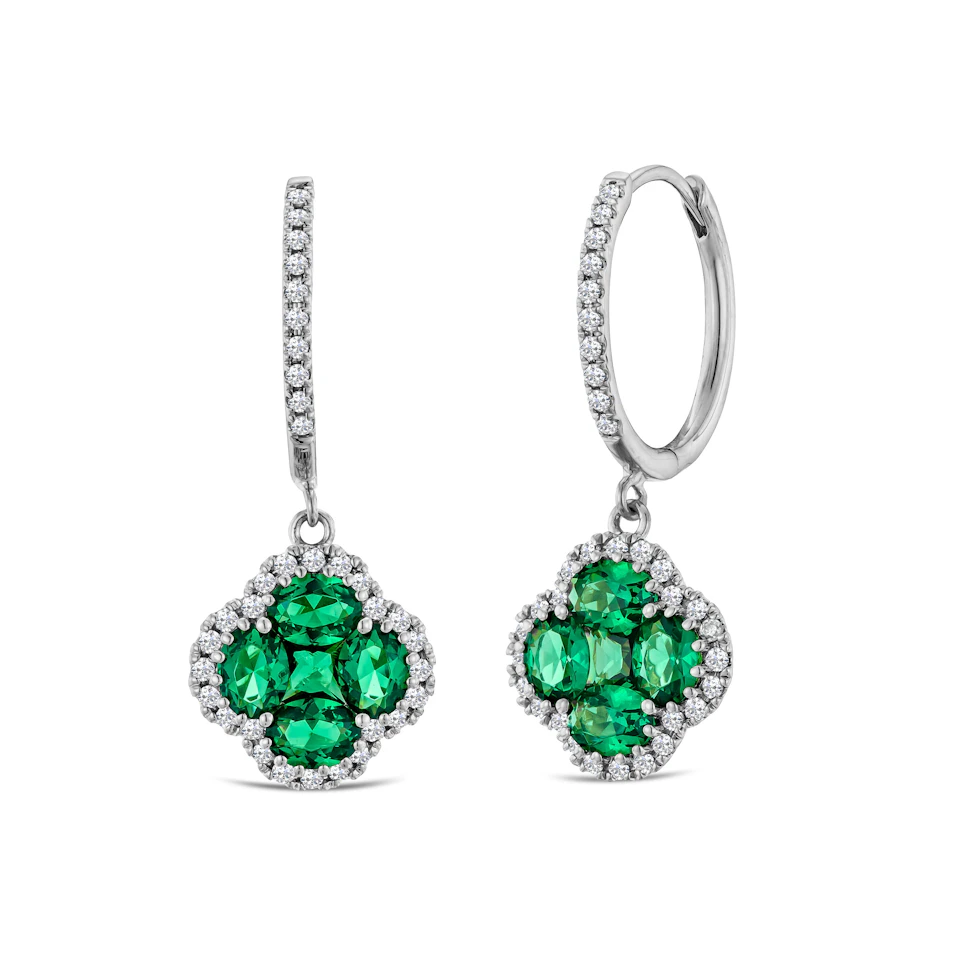 Alegria 1.50ct Lab Emerald Halo Earrings in Sterling Silver