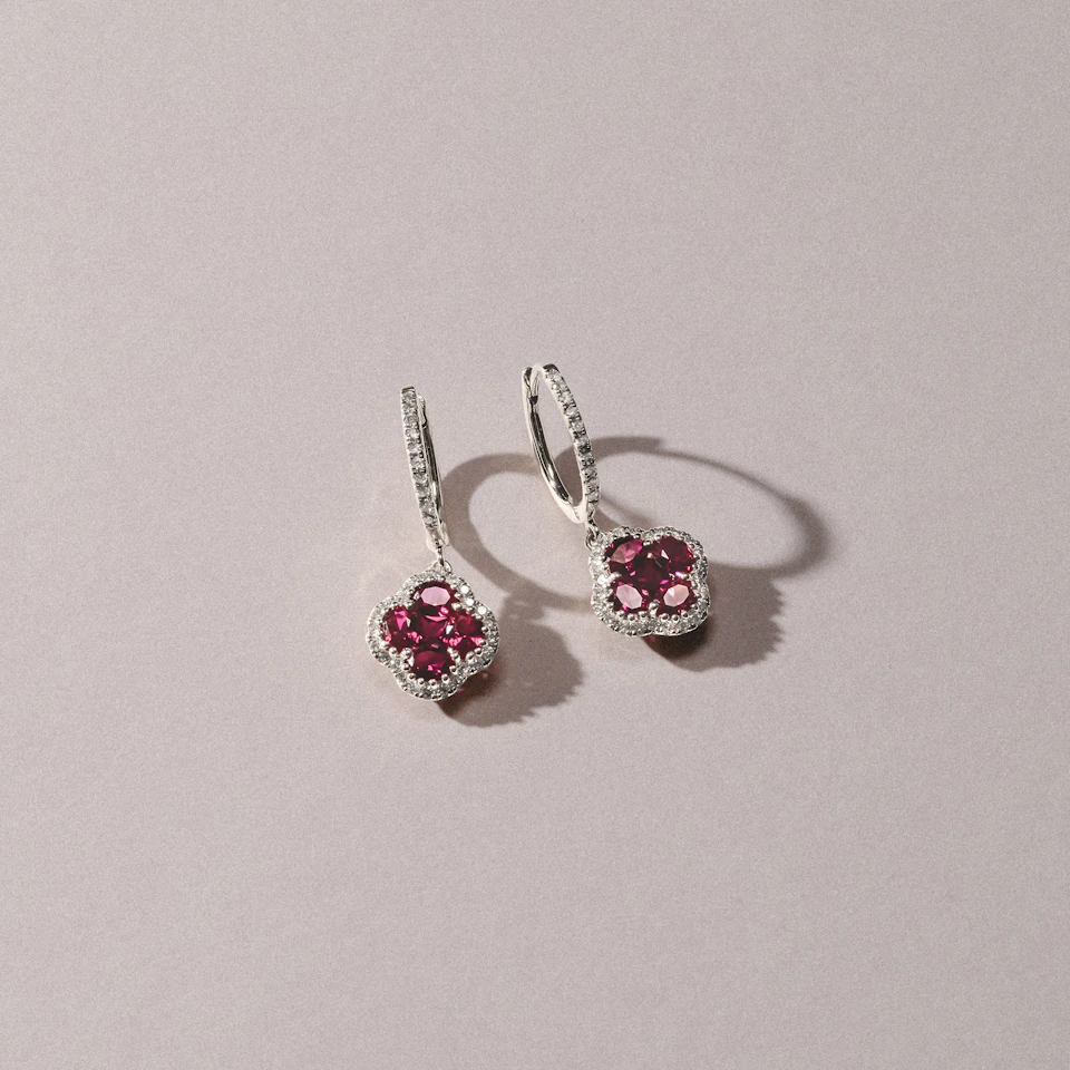 Alegria 1.70ct Lab Ruby Halo Earrings in Sterling Silver