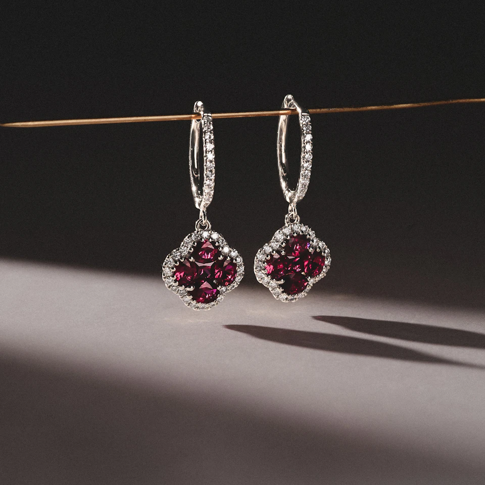 Alegria 1.70ct Lab Ruby Halo Earrings in Sterling Silver