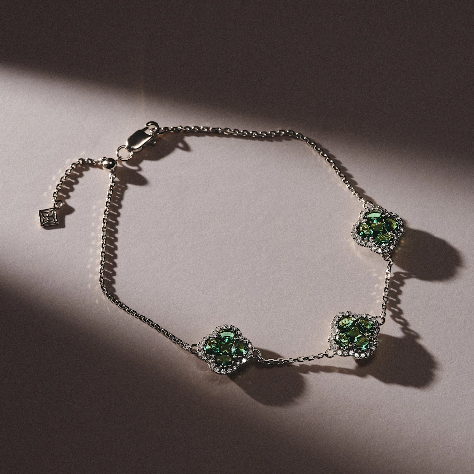 Alegria 2.25ct Lab Emerald 3 Clover Halo Bracelet in Sterling Silver