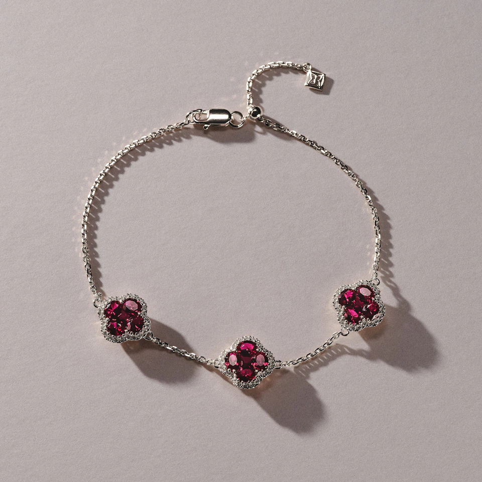 Alegria 2.70ct Lab Ruby 3 Clover Halo Bracelet in Sterling Silver