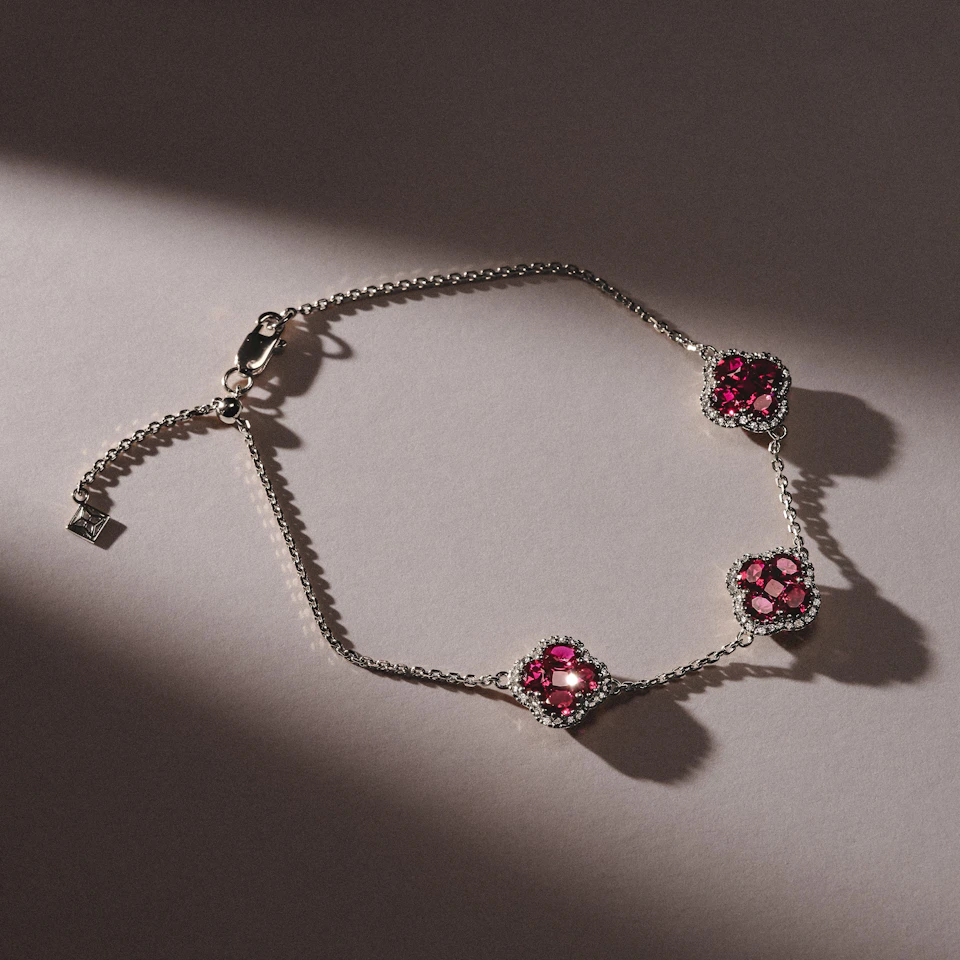 Alegria 2.70ct Lab Ruby 3 Clover Halo Bracelet in Sterling Silver