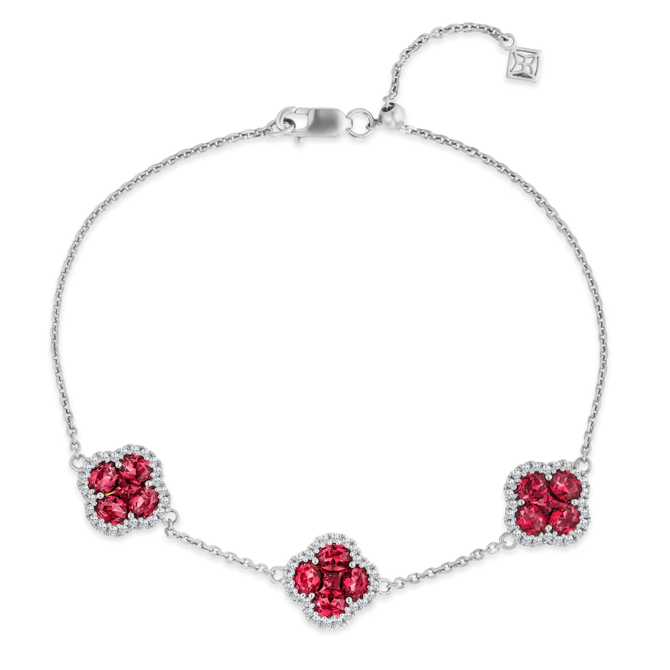 Alegria 2.70ct Lab Ruby 3 Clover Halo Bracelet in Sterling Silver