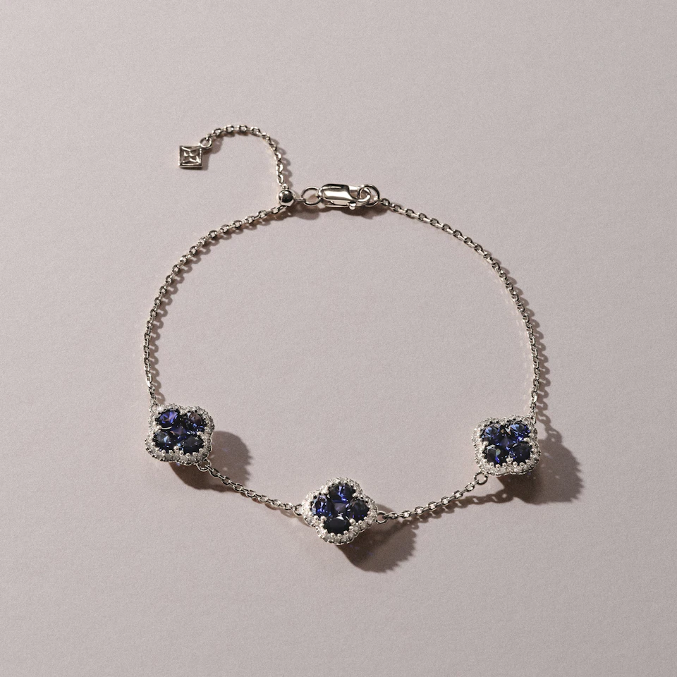 Alegria 3.00ct Lab Sapphire 3 Clover Halo Bracelet in Sterling Silver