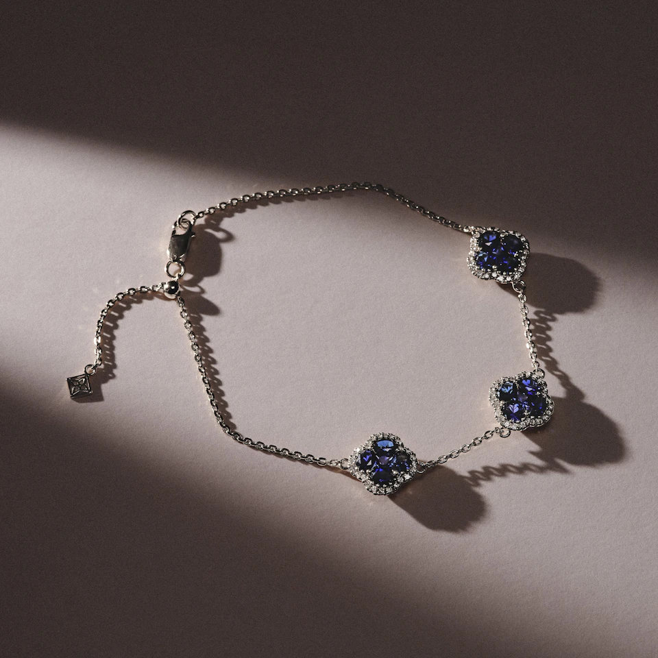 Alegria 3.00ct Lab Sapphire 3 Clover Halo Bracelet in Sterling Silver