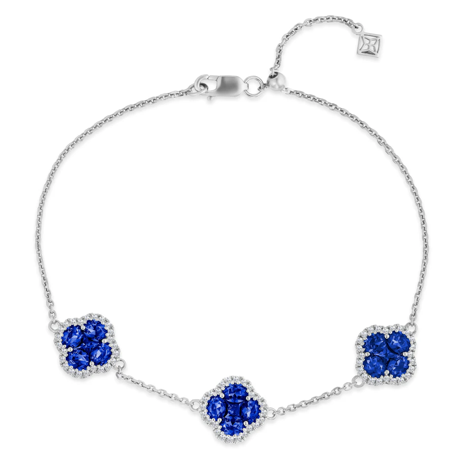 Alegria 3.00ct Lab Sapphire 3 Clover Halo Bracelet in Sterling Silver