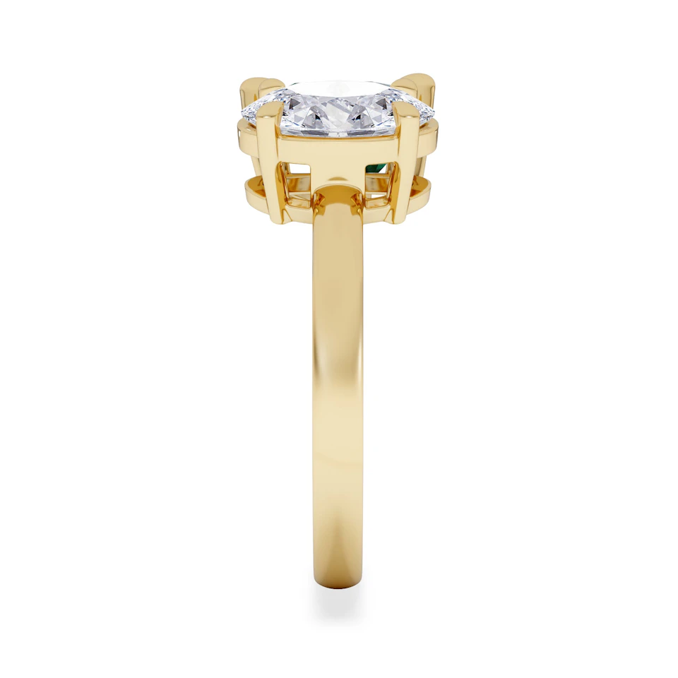 Toi Et Moi 1.50ct Oval Lab Diamond and 2.00ct Pear Lab Emerald Engagement Ring in 18K Yellow Gold