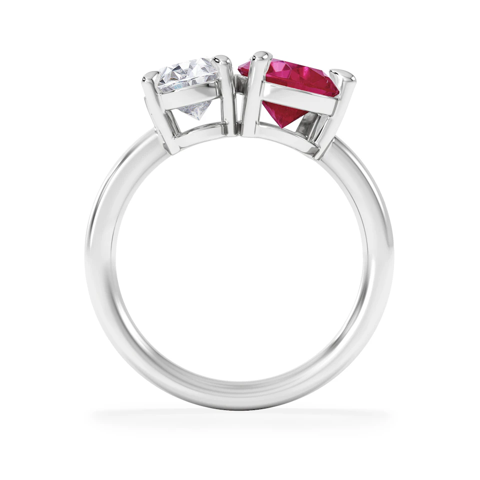 Toi Et Moi 1.50ct Oval Lab Diamond and 2.00ct Pear Lab Ruby Engagement Ring in Platinum