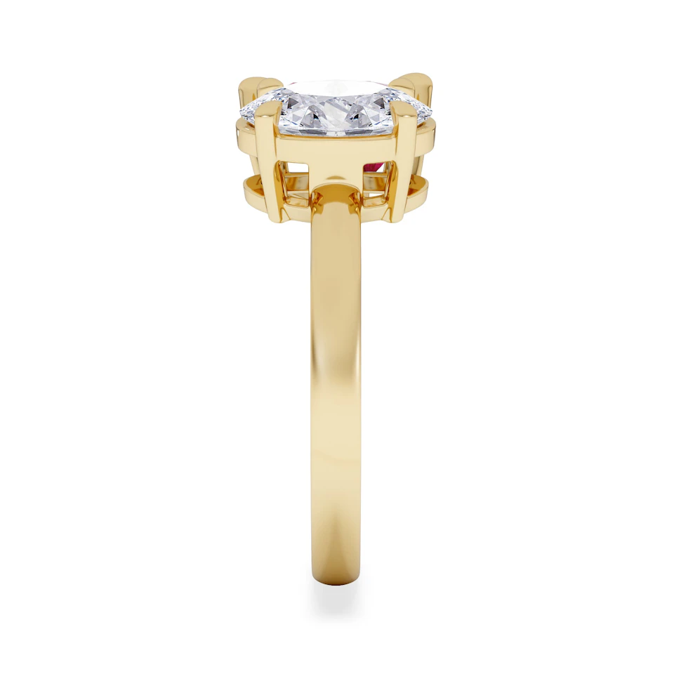 Toi Et Moi 1.50ct Oval Lab Diamond and 2.00ct Pear Lab Ruby Engagement Ring in 18K Yellow Gold