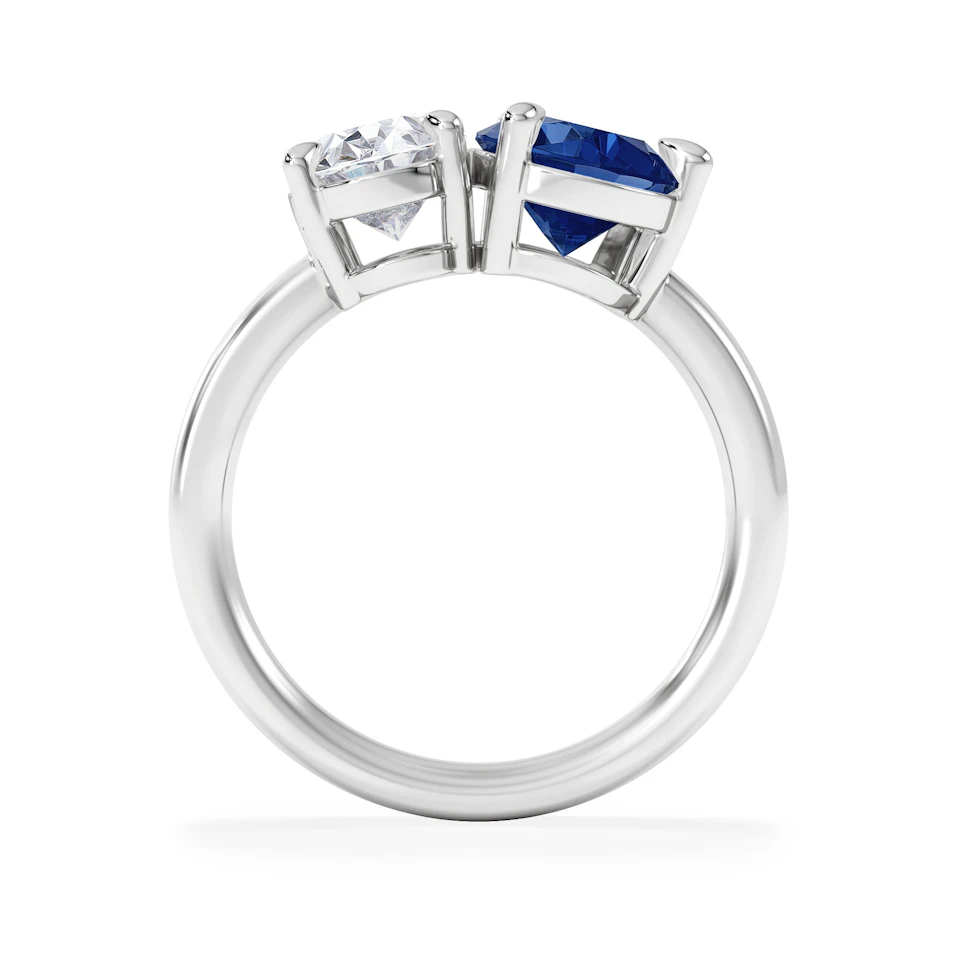 Toi Et Moi 1.50ct Oval Lab Diamond and 2.00ct Pear Lab Sapphire Engagement Ring in Platinum