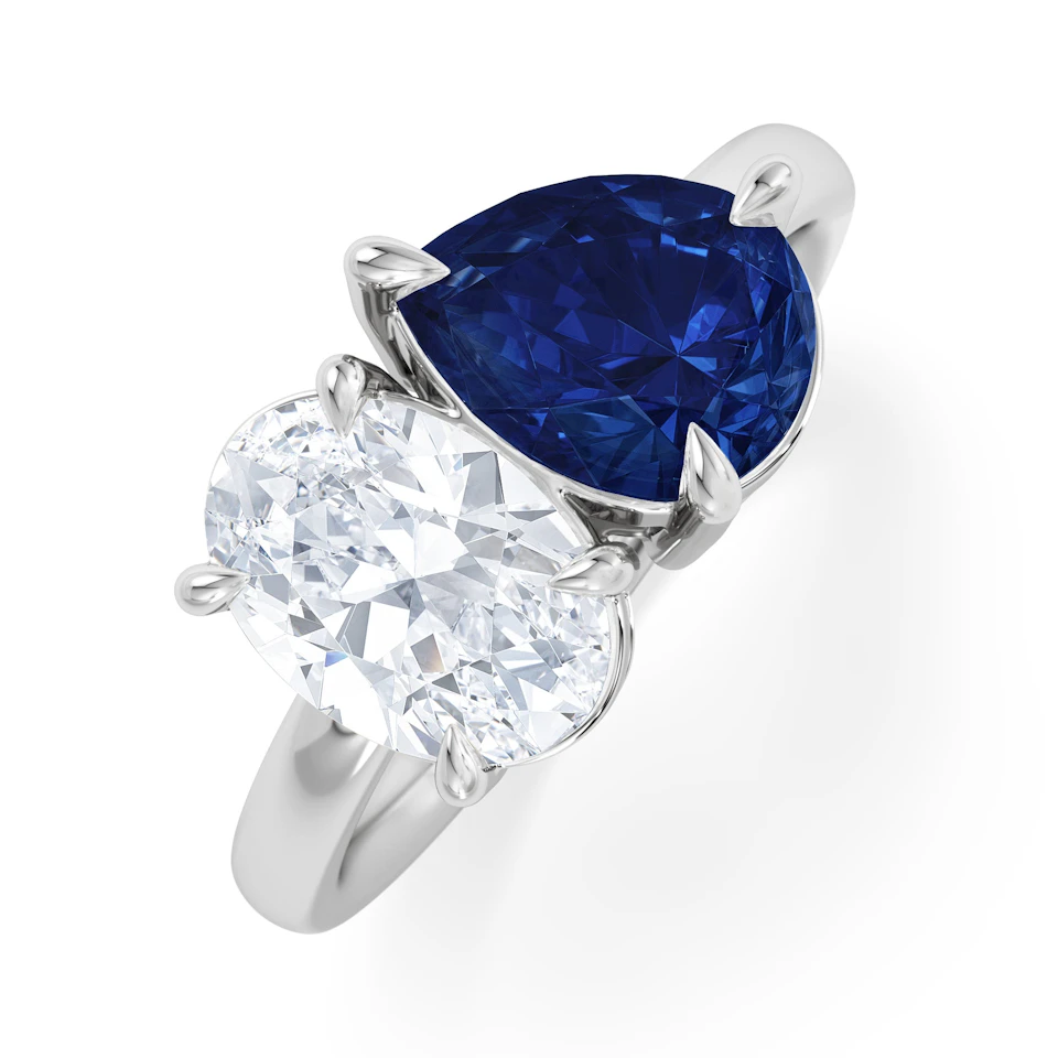 Toi Et Moi 1.50ct Oval Lab Diamond and 2.00ct Pear Lab Sapphire Engagement Ring in Platinum