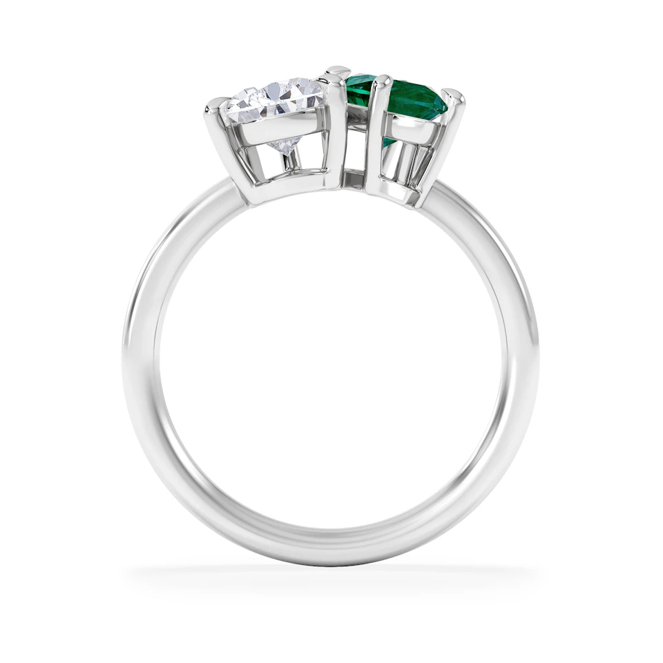Toi Et Moi 1.50ct Pear Lab Diamond and 1.50ct Marquise Lab Emerald Engagement Ring in Platinum