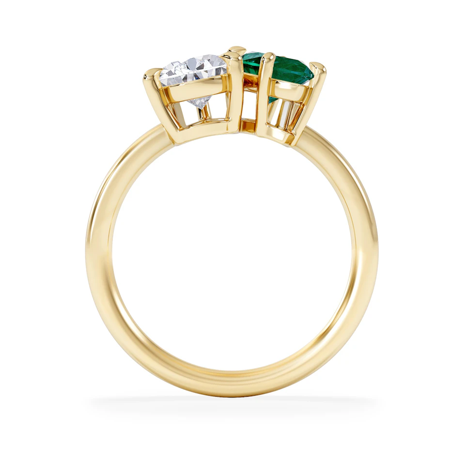 Toi Et Moi 1.50ct Pear Lab Diamond and 1.50ct Marquise Lab Emerald Engagement Ring in 18K Yellow Gold