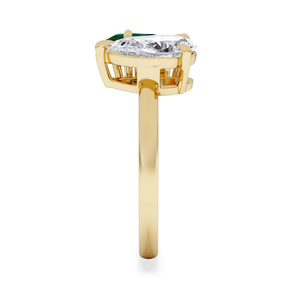 Toi Et Moi 1.50ct Pear Lab Diamond and 1.50ct Marquise Lab Emerald Engagement Ring in 18K Yellow Gold
