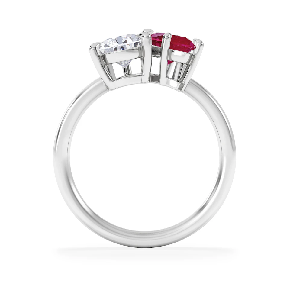 Toi Et Moi 1.50ct Pear Lab Diamond and 1.50ct Marquise Lab Ruby Engagement Ring in Platinum