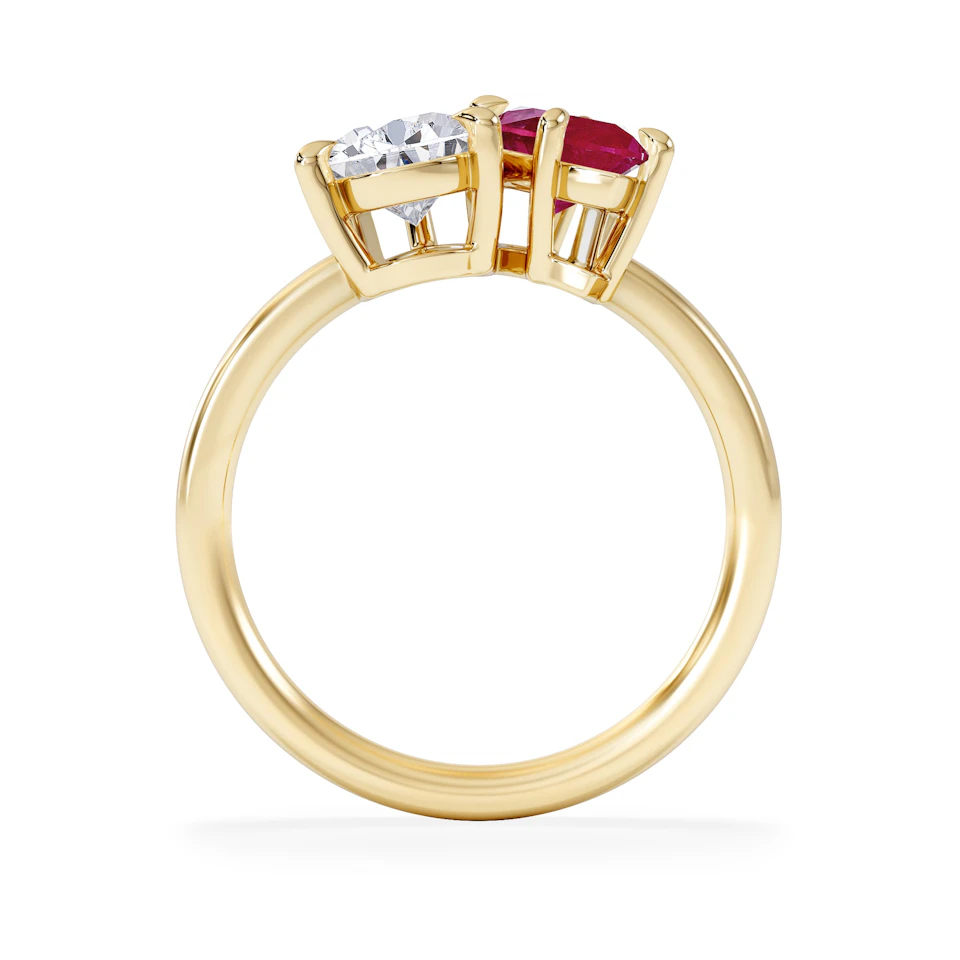Toi Et Moi 1.50ct Pear Lab Diamond and 1.50ct Marquise Lab Ruby Engagement Ring in 18K Yellow Gold