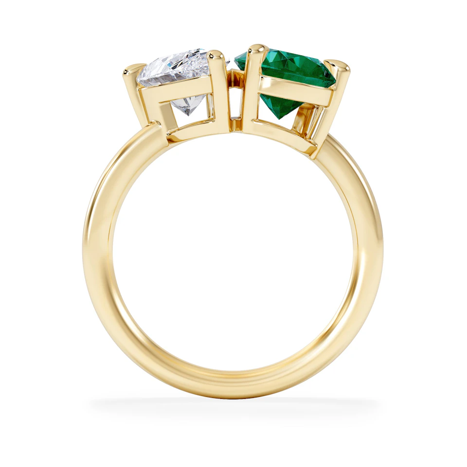 Toi Et Moi 1.50ct Pear Lab Diamond and 2.60ct Pear Lab Emerald Engagement Ring in 18K Yellow Gold