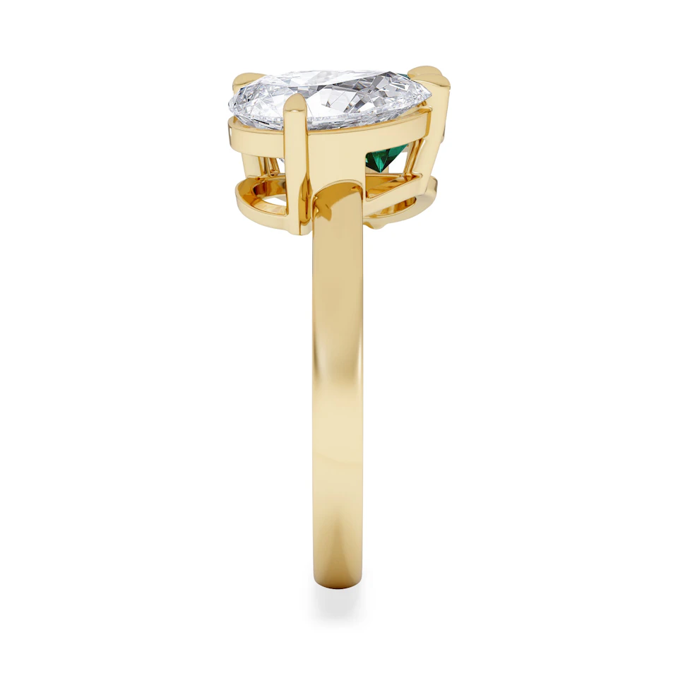 Toi Et Moi 1.50ct Pear Lab Diamond and 2.60ct Pear Lab Emerald Engagement Ring in 18K Yellow Gold