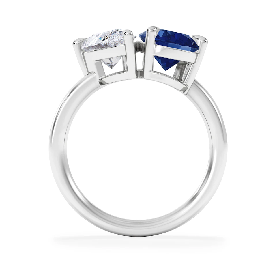 Toi Et Moi 1.50ct Pear Lab Diamond and 2.60ct Pear Lab Sapphire Engagement Ring in Platinum