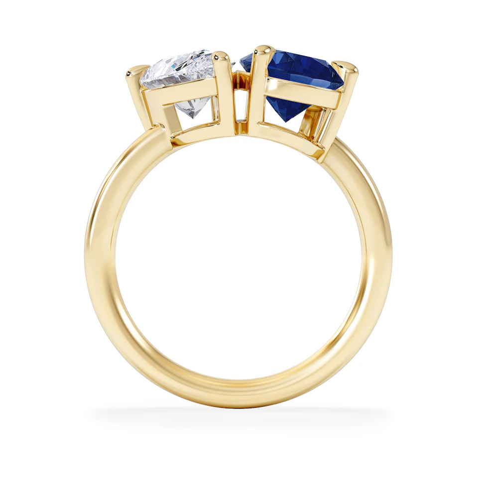 Toi Et Moi 1.50ct Pear Lab Diamond and 2.60ct Pear Lab Sapphire Engagement Ring in 18K Yellow Gold