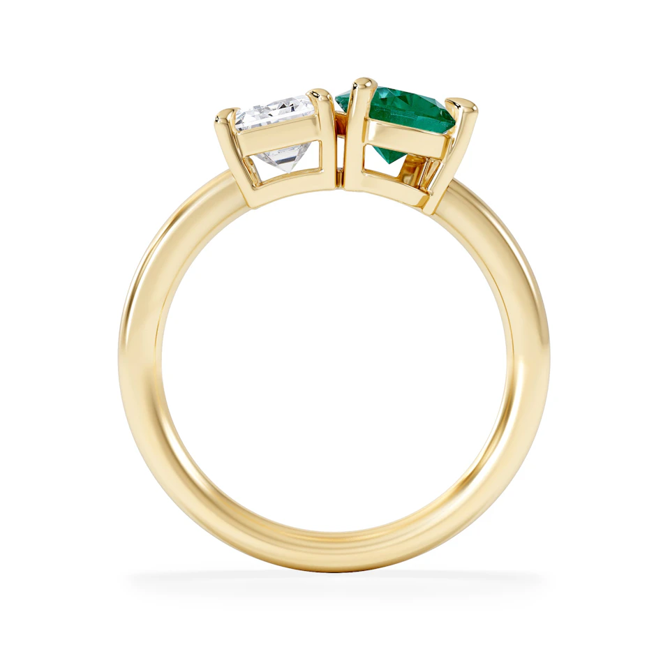 Toi Et Moi 1.50ct Emerald Cut Lab Diamond and 1.50ct Pear Lab Emerald Engagement Ring in 18K Yellow Gold