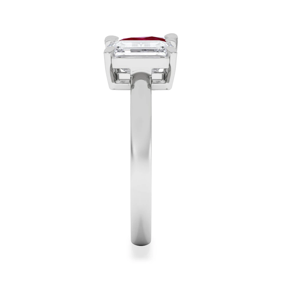 Toi Et Moi 1.50ct Emerald Cut Lab Diamond and 1.50ct Pear Lab Ruby Engagement Ring in Platinum