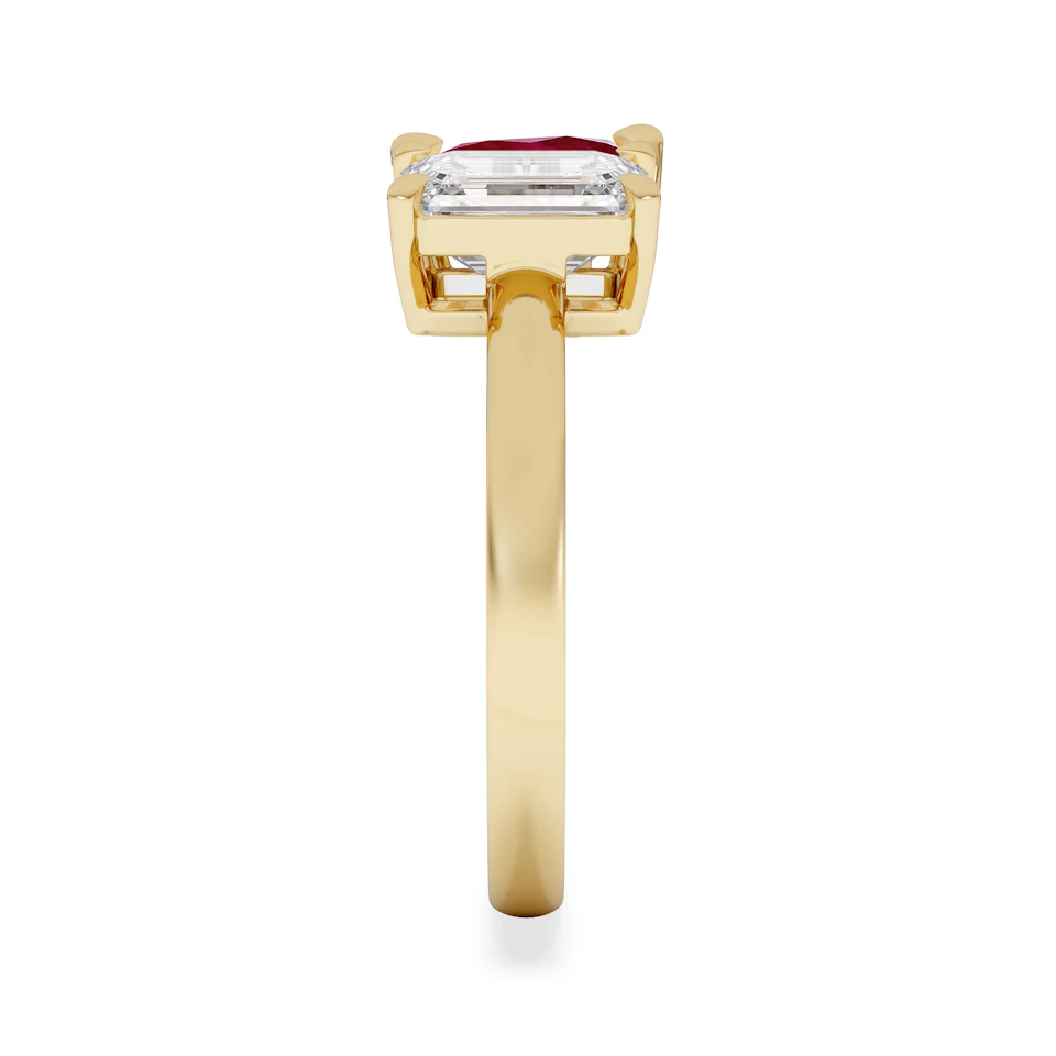 Toi Et Moi 1.50ct Emerald Cut Lab Diamond and 1.50ct Pear Lab Ruby Engagement Ring in 18K Yellow Gold