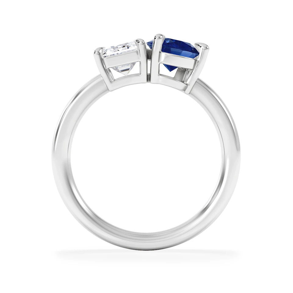 Toi Et Moi 1.50ct Emerald Cut Lab Diamond and 1.50ct Pear Lab Sapphire Engagement Ring in Platinum