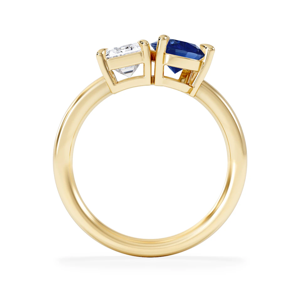 Toi Et Moi 1.50ct Emerald Cut Lab Diamond and 1.50ct Pear Lab Sapphire Engagement Ring in 18K Yellow Gold